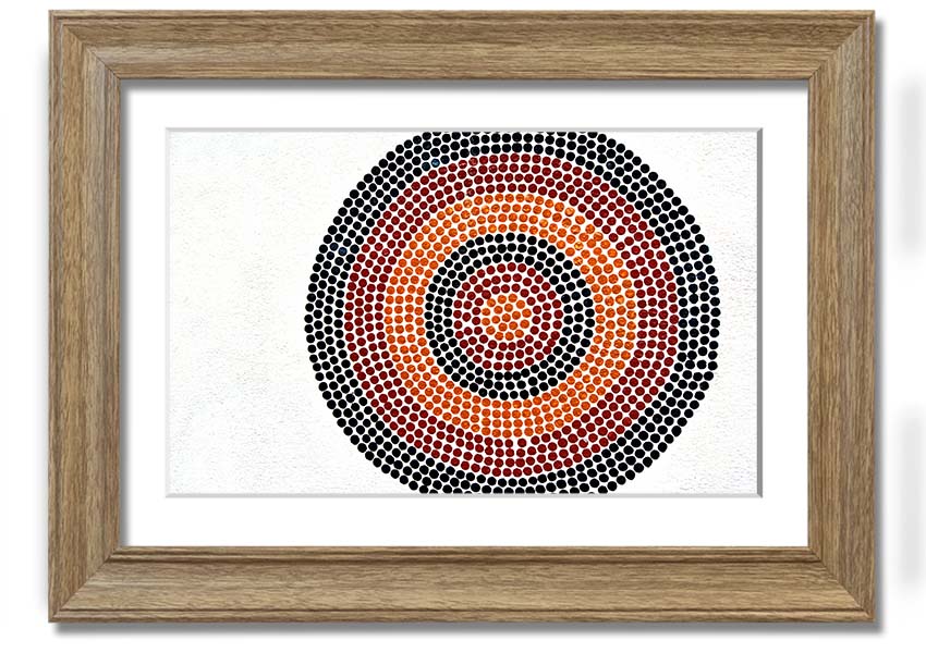 Framed Aboriginal Pattern 7 print showcasing vibrant colors and unique design, ready to hang.