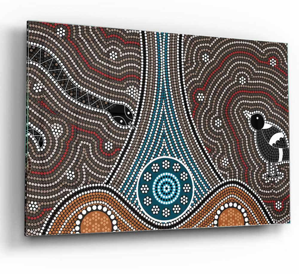 Aboriginal Pattern 8 glass print featuring vibrant colors and intricate designs, perfect for modern home decor.