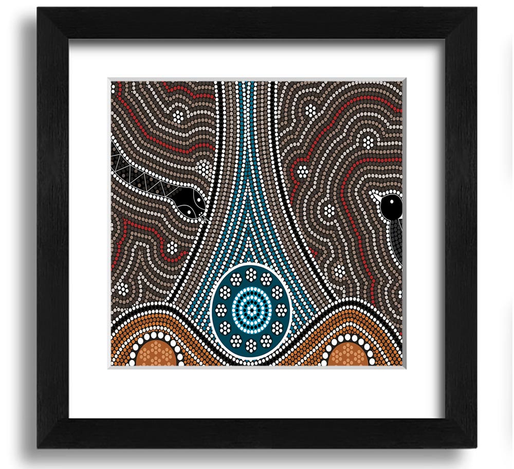 Aboriginal Pattern 8 Square Framed Print showcasing intricate designs in a stylish frame, ready to hang.