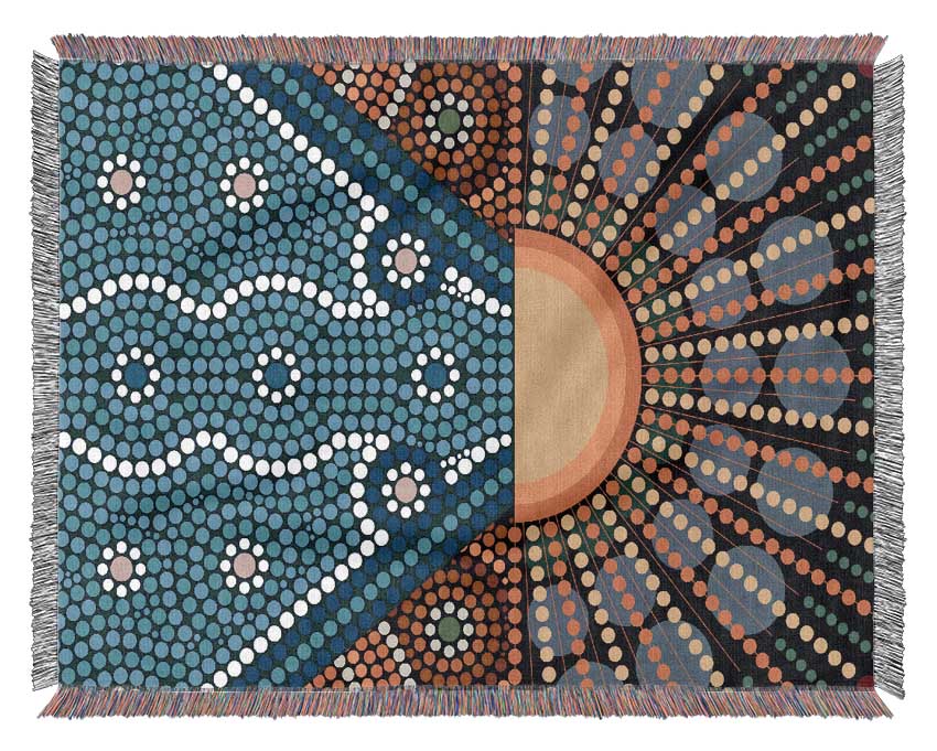 Aboriginal Pattern 9 throw blanket made from 100% cotton, featuring intricate designs and a luxurious finish, perfect for home decor.