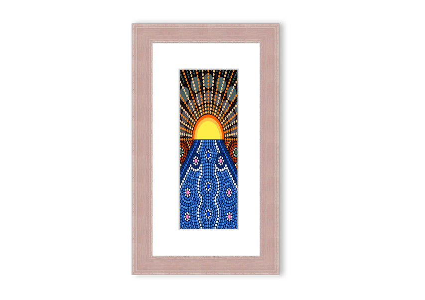 Framed Aboriginal Pattern 9 print showcasing intricate designs, available in various frame colors.