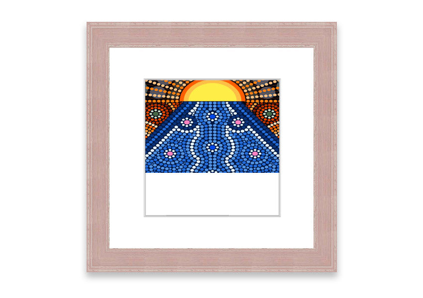 Framed Aboriginal Pattern 9 print showcasing intricate designs, available in various frame colors.