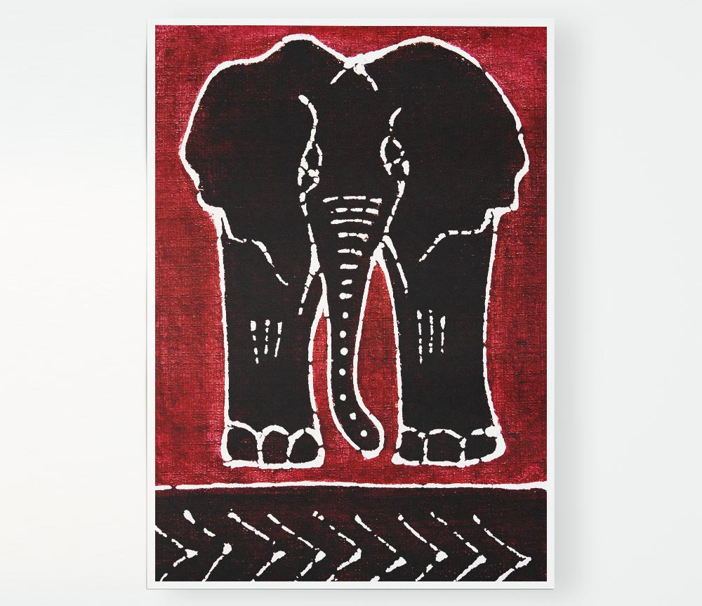 A vibrant Aboriginal Red Elephant poster printed on high-quality canvas, showcasing intricate patterns and bold colors.