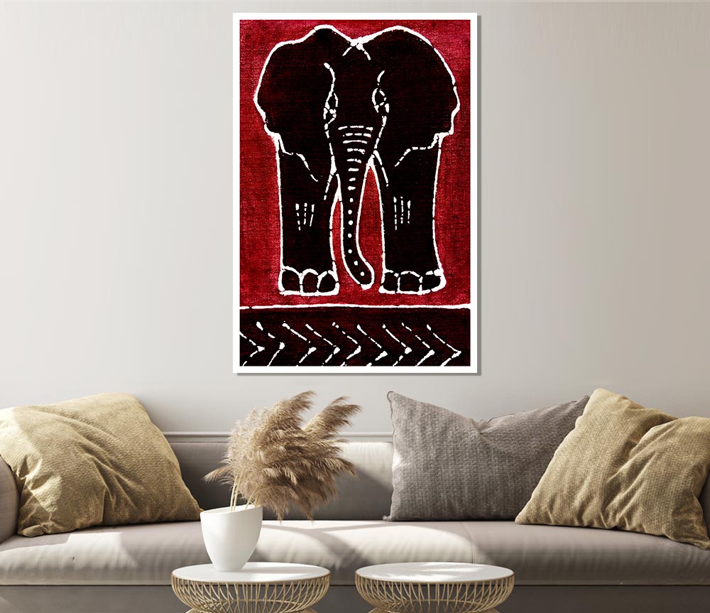 A vibrant Aboriginal Red Elephant poster printed on high-quality canvas, showcasing intricate patterns and bold colors.