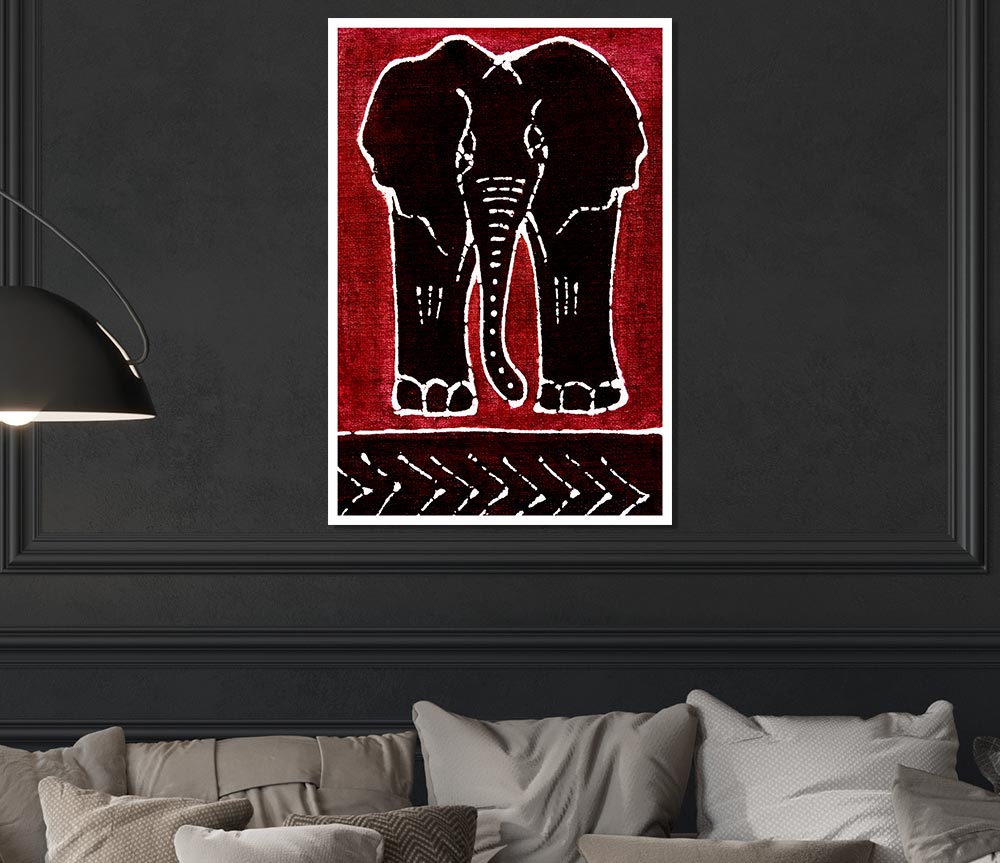 A vibrant Aboriginal Red Elephant poster printed on high-quality canvas, showcasing intricate patterns and bold colors.