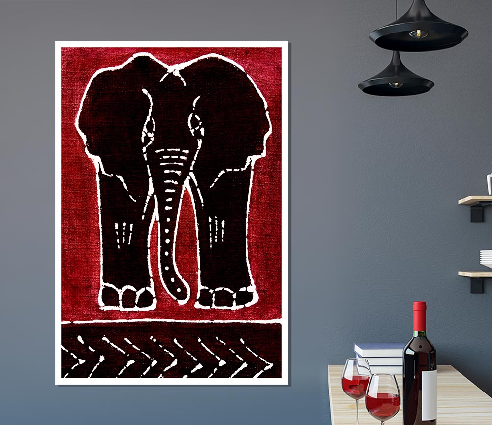 A vibrant Aboriginal Red Elephant poster printed on high-quality canvas, showcasing intricate patterns and bold colors.