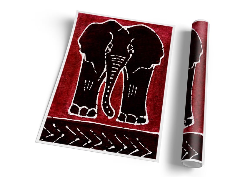 A vibrant Aboriginal Red Elephant poster printed on high-quality canvas, showcasing intricate patterns and bold colors.