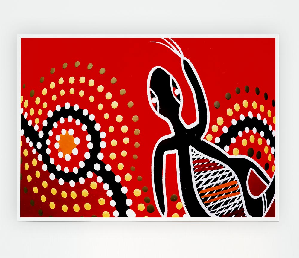 Vibrant Aboriginal Red Gecko Sun poster on high-quality canvas, showcasing intricate designs and colors.