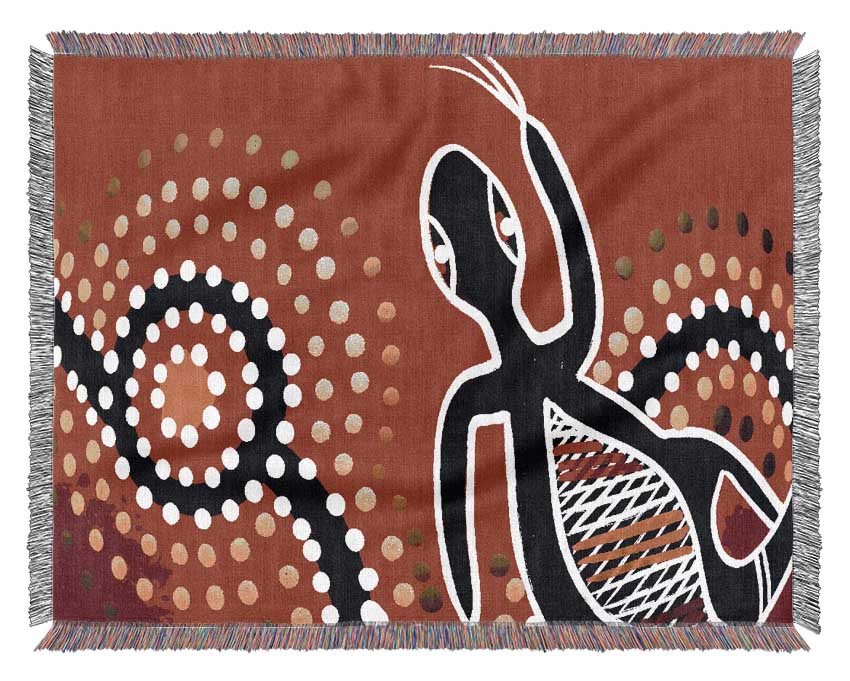 Aboriginal Red Gecko Sun throw blanket made from 100% cotton, featuring a vibrant red color and intricate gecko pattern.