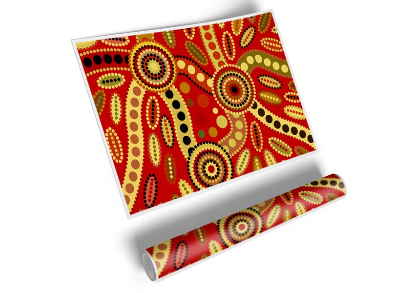 Vibrant Aboriginal Red Tribal poster on high-quality canvas, showcasing intricate tribal patterns.