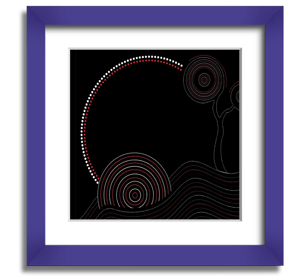 A beautifully framed Aboriginal Sunset Tree print showcasing vibrant sunset colors and a silhouetted tree, ready to hang.