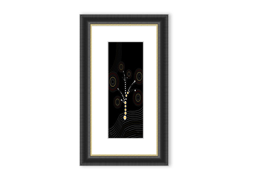 Framed Aboriginal Tree 2 print showcasing vibrant colors and intricate details, ready to hang.