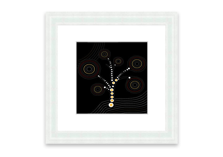 Framed Aboriginal Tree 2 print showcasing vibrant colors and intricate details, ready to hang.