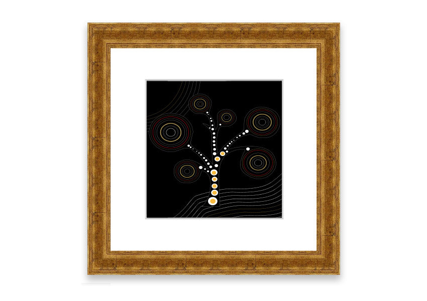 Framed Aboriginal Tree 2 print showcasing vibrant colors and intricate details, ready to hang.