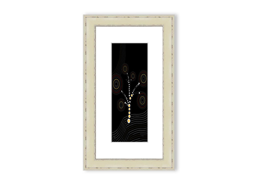 Framed Aboriginal Tree 2 print showcasing vibrant colors and intricate details, ready to hang.