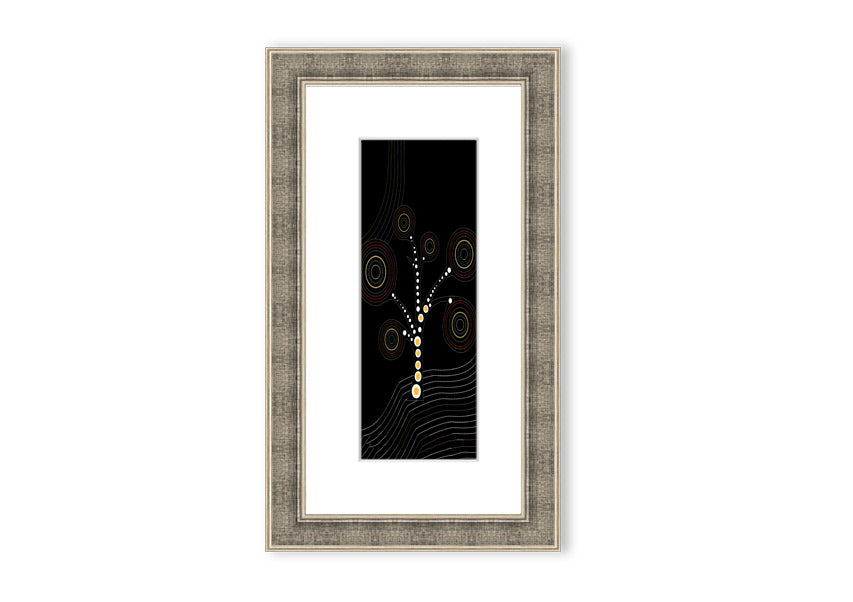 Framed Aboriginal Tree 2 print showcasing vibrant colors and intricate details, ready to hang.