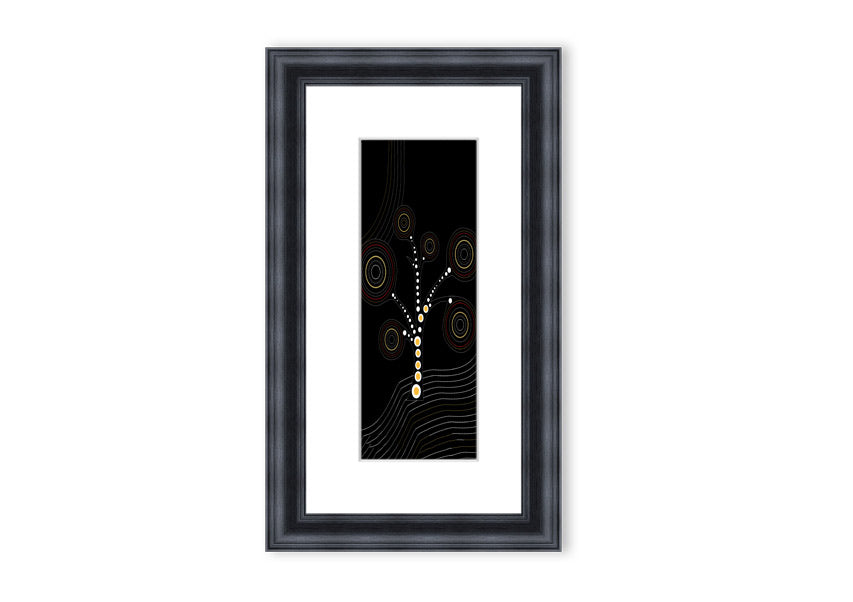 Framed Aboriginal Tree 2 print showcasing vibrant colors and intricate details, ready to hang.