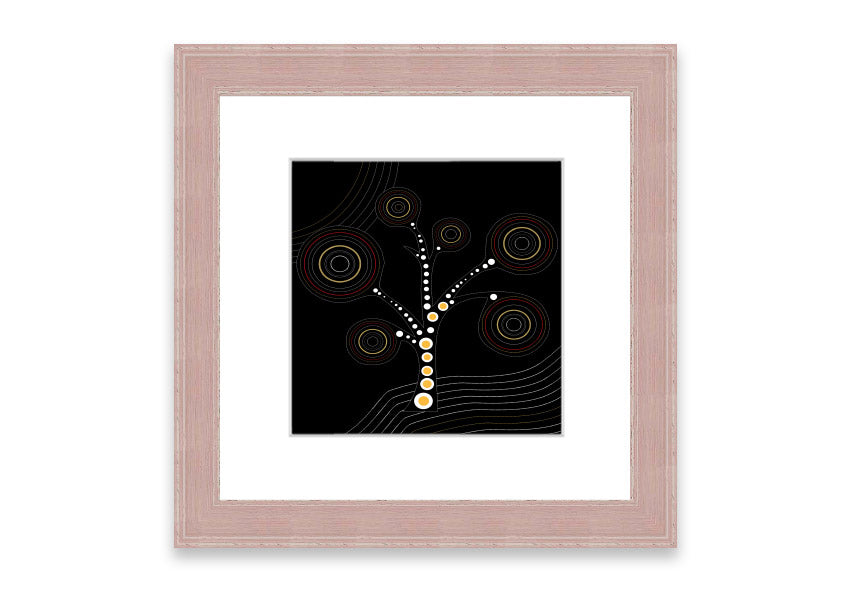 Framed Aboriginal Tree 2 print showcasing vibrant colors and intricate details, ready to hang.