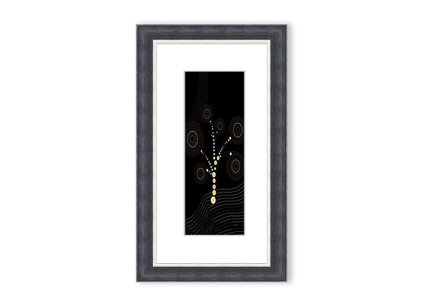 Framed Aboriginal Tree 2 print showcasing vibrant colors and intricate details, ready to hang.