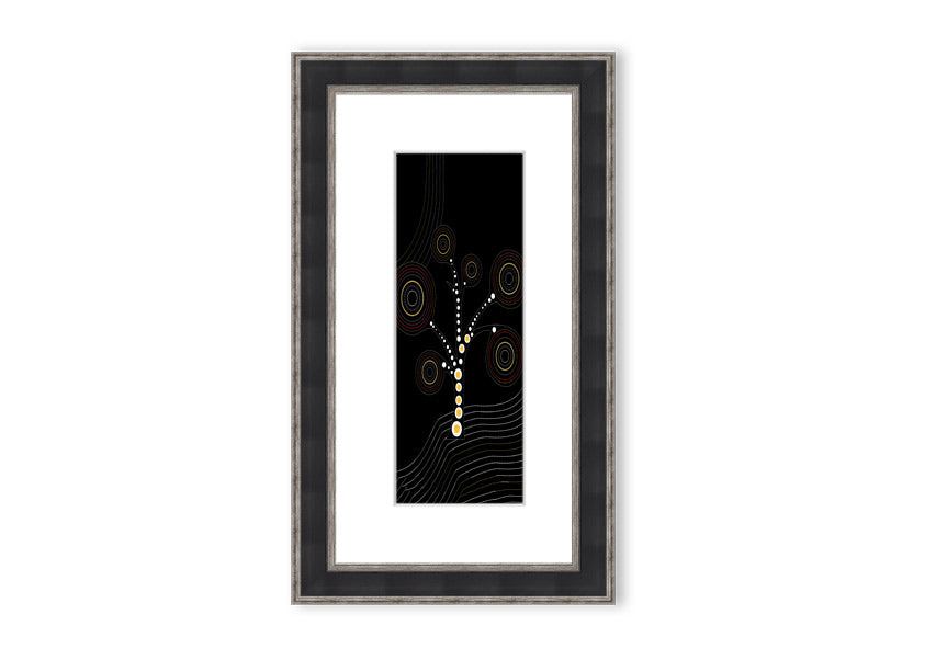 Framed Aboriginal Tree 2 print showcasing vibrant colors and intricate details, ready to hang.