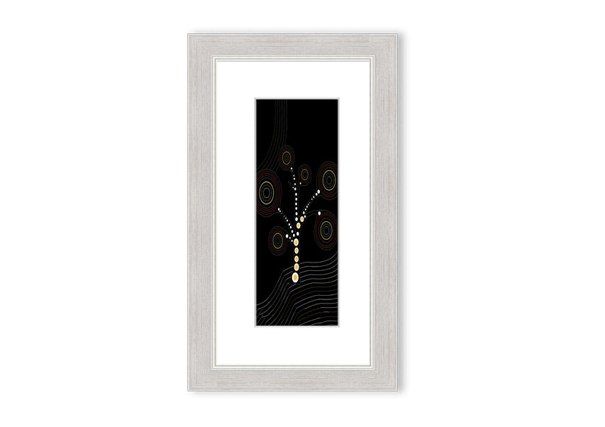 Framed Aboriginal Tree 2 print showcasing vibrant colors and intricate details, ready to hang.