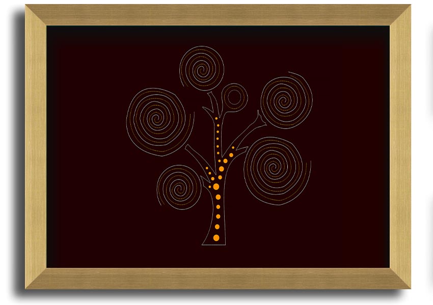 Framed Aboriginal Tree 3 print showcasing vibrant colors and intricate designs, ready to hang on a wall.