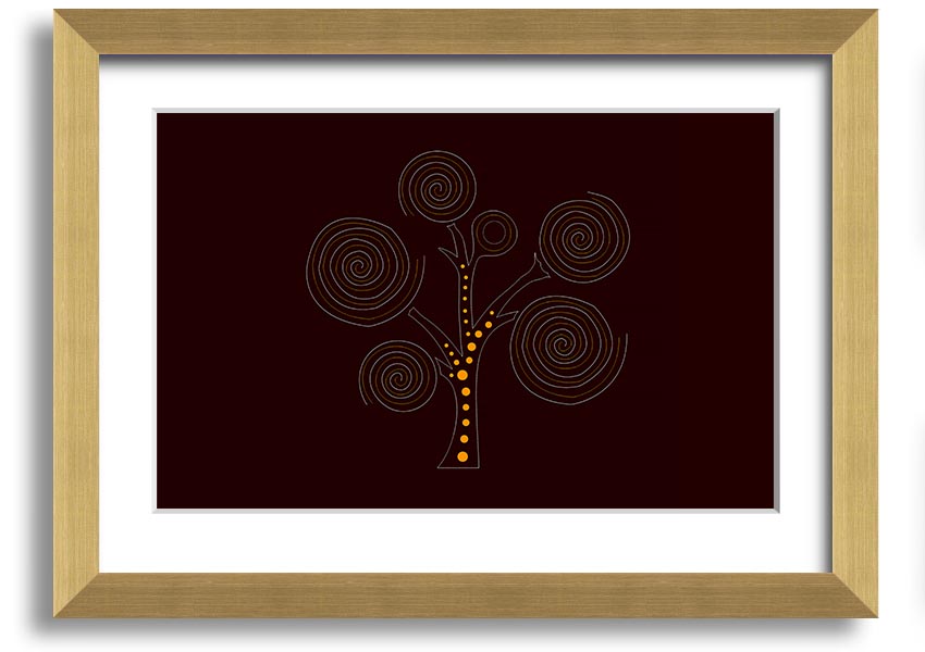 Framed Aboriginal Tree 3 print showcasing vibrant colors and intricate designs, ready to hang on a wall.