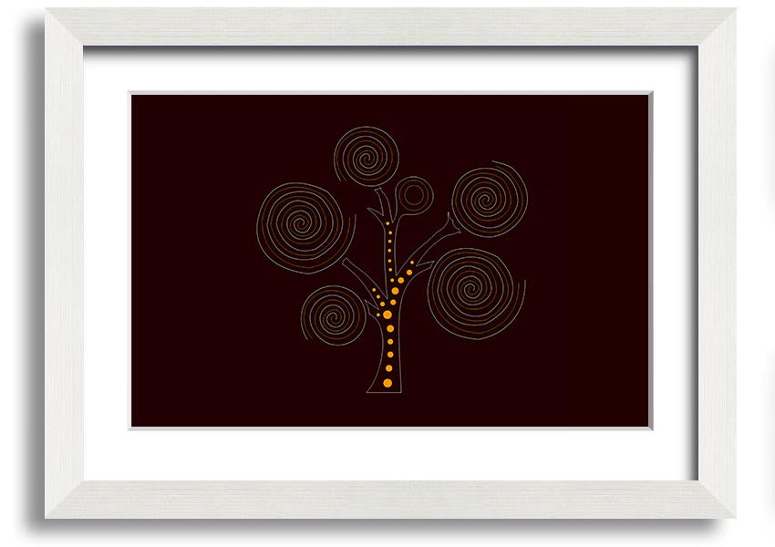 Framed Aboriginal Tree 3 print showcasing vibrant colors and intricate designs, ready to hang on a wall.