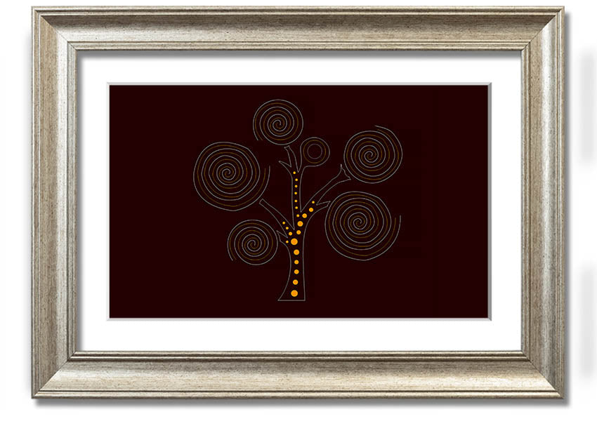 Framed Aboriginal Tree 3 print showcasing vibrant colors and intricate designs, ready to hang on a wall.