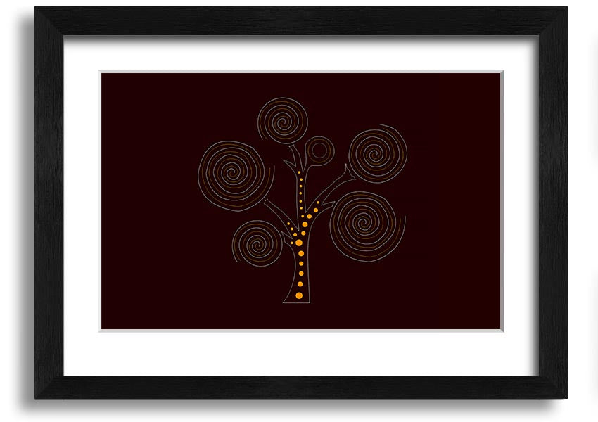 Framed Aboriginal Tree 3 print showcasing vibrant colors and intricate designs, ready to hang on a wall.