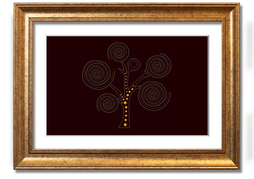 Framed Aboriginal Tree 3 print showcasing vibrant colors and intricate designs, ready to hang on a wall.