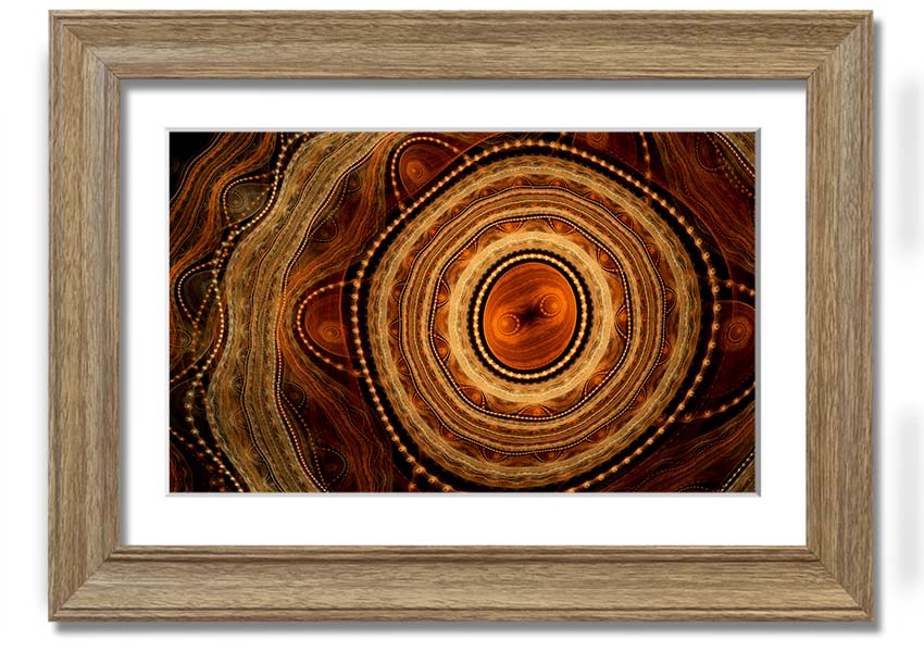 Framed Aboriginal Tribal Power print showcasing intricate patterns and vibrant colors, ready to hang.