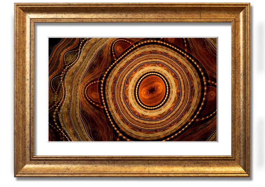 Framed Aboriginal Tribal Power print showcasing intricate patterns and vibrant colors, ready to hang.