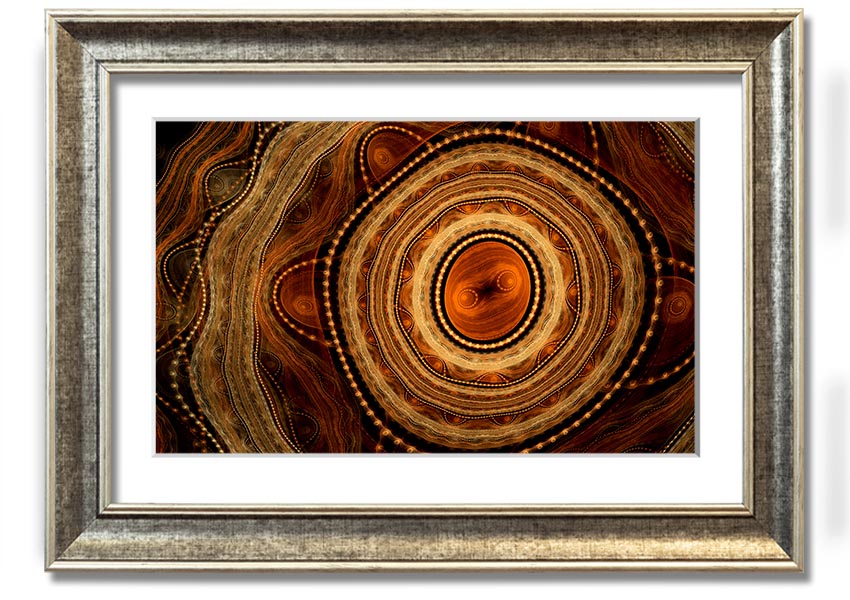 Framed Aboriginal Tribal Power print showcasing intricate patterns and vibrant colors, ready to hang.