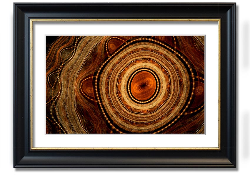 Framed Aboriginal Tribal Power print showcasing intricate patterns and vibrant colors, ready to hang.