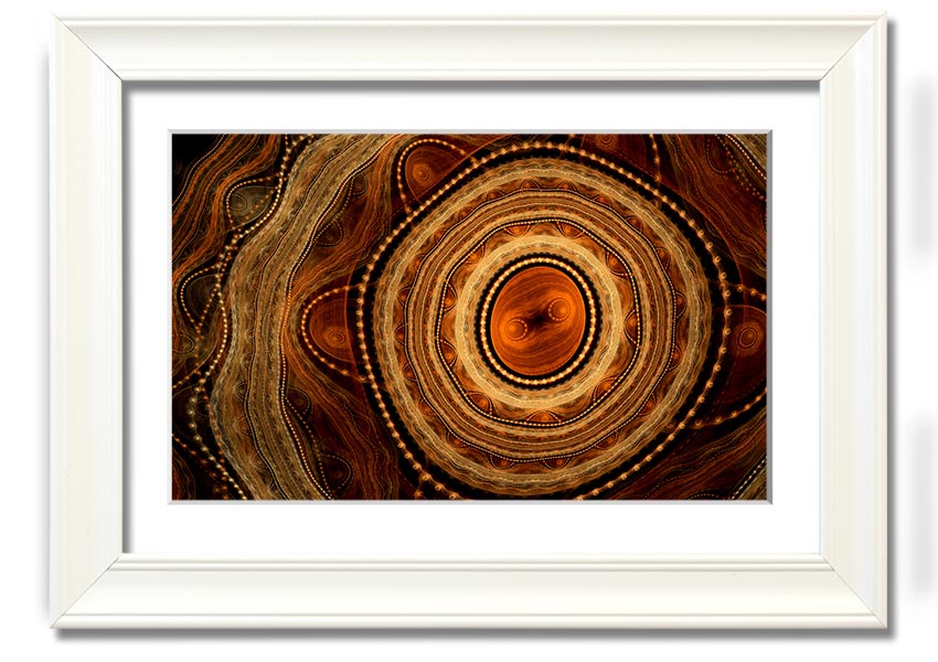 Framed Aboriginal Tribal Power print showcasing intricate patterns and vibrant colors, ready to hang.