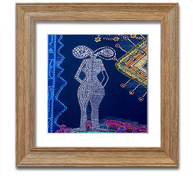 Aboriginal Twin Flame Square Framed Print showcasing intricate designs and vibrant colors, ready to hang.