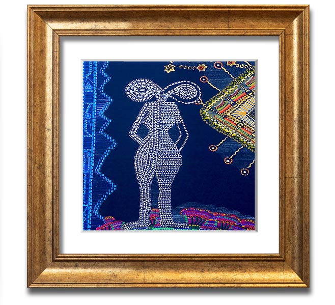 Aboriginal Twin Flame Square Framed Print showcasing intricate designs and vibrant colors, ready to hang.