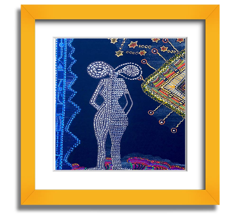 Aboriginal Twin Flame Square Framed Print showcasing intricate designs and vibrant colors, ready to hang.