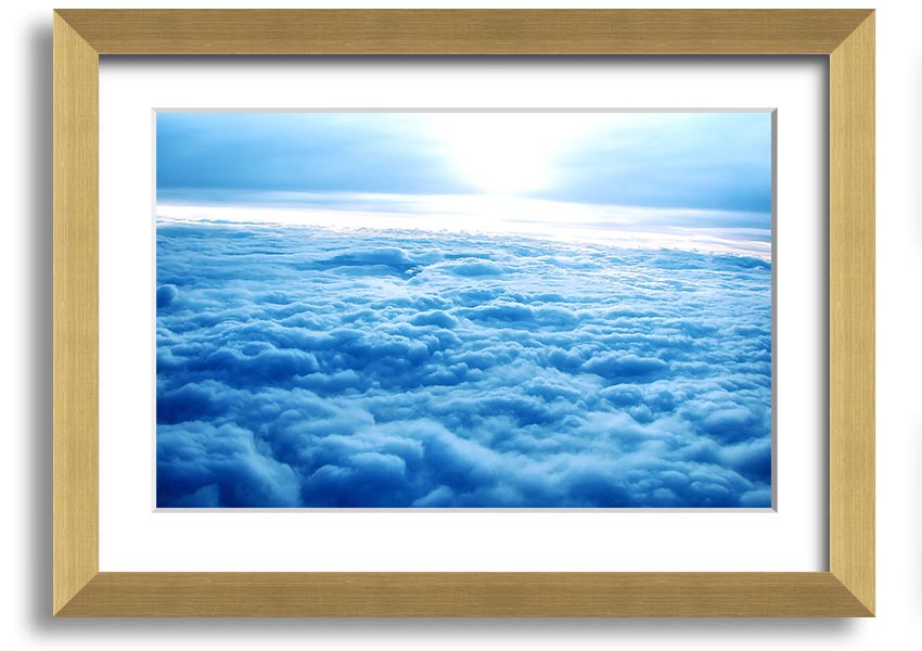 Above The Clouds framed print with multiple frame color options, showcasing serene cloud imagery.