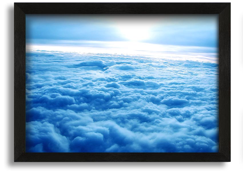 Above The Clouds framed print with multiple frame color options, showcasing serene cloud imagery.