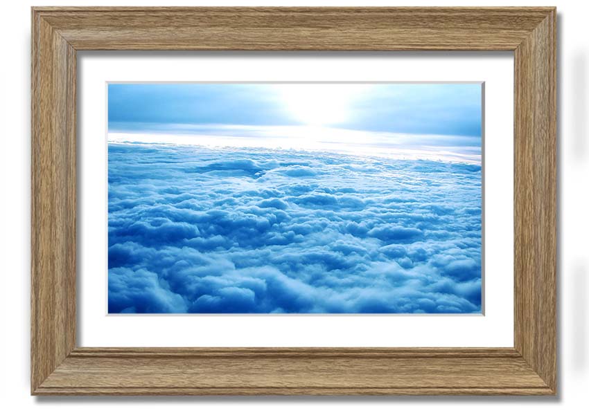 Above The Clouds framed print with multiple frame color options, showcasing serene cloud imagery.