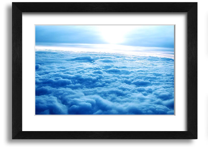 Above The Clouds framed print with multiple frame color options, showcasing serene cloud imagery.