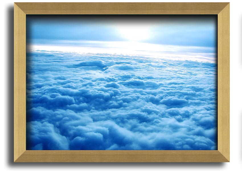 Above The Clouds framed print with multiple frame color options, showcasing serene cloud imagery.