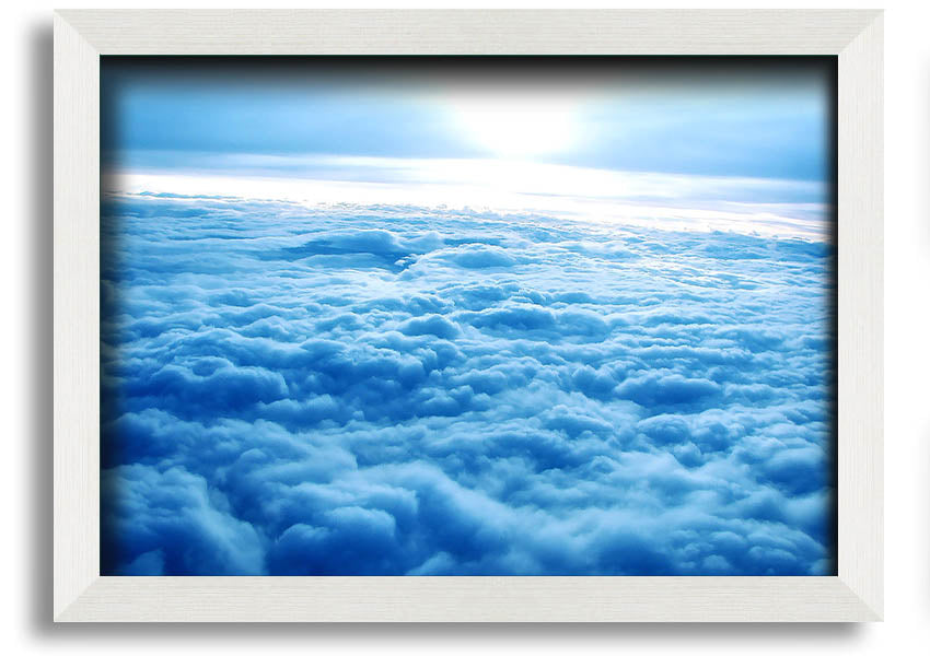 Above The Clouds framed print with multiple frame color options, showcasing serene cloud imagery.