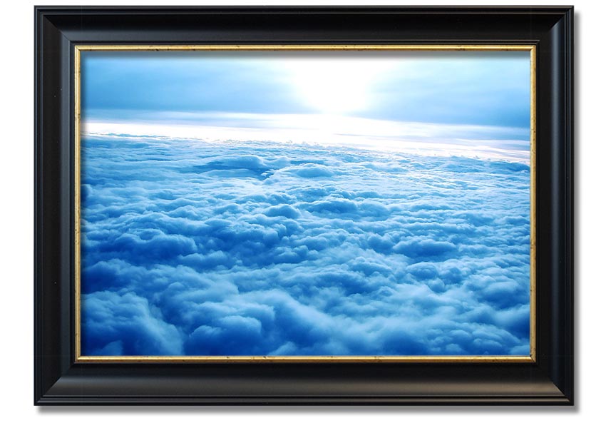 Above The Clouds framed print with multiple frame color options, showcasing serene cloud imagery.