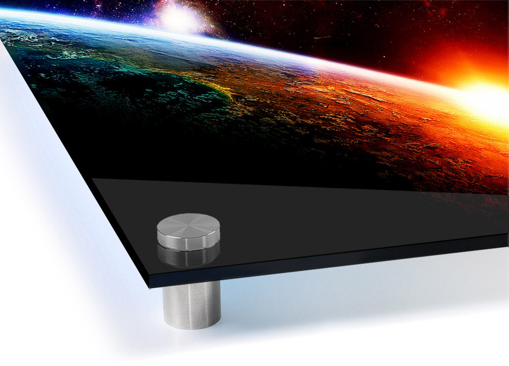 Above The Earth Universe Canvas print on 5mm thick acrylic glass, showcasing vibrant cosmic colors and ready to hang.