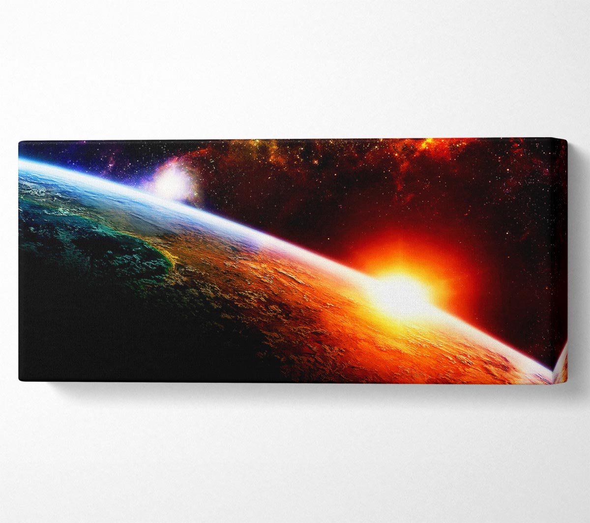 Above The Earth canvas art mounted on a 44mm box frame, showcasing vibrant colors and intricate details.