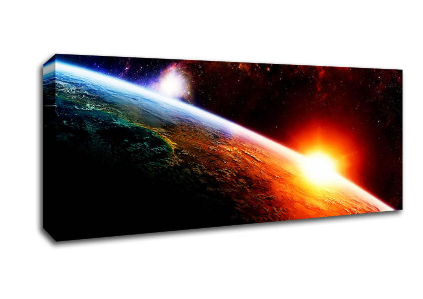 Above The Earth canvas art mounted on a 44mm box frame, showcasing vibrant colors and intricate details.