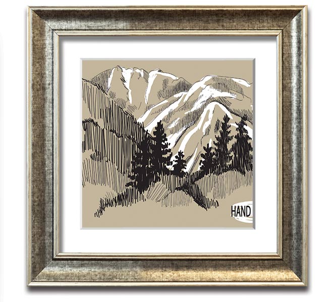 Above The Snowy Cliffs framed print showcasing a serene snowy landscape, elegantly framed in a square design.